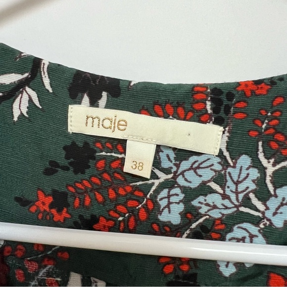 Maje Botanical Floral Print Jumpsuit Zip Front Wide Leg Green Red 38 Medium - Picture 4 of 10